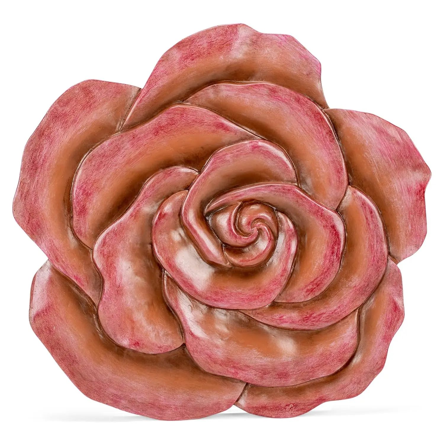 &  Rose Flower Shaped Dimensional Indoor Outdoor 12 inch Cast  Decorative Garden Stepping Stone, Patio, Walkway Sculpture Yard Art, Colorful Blush