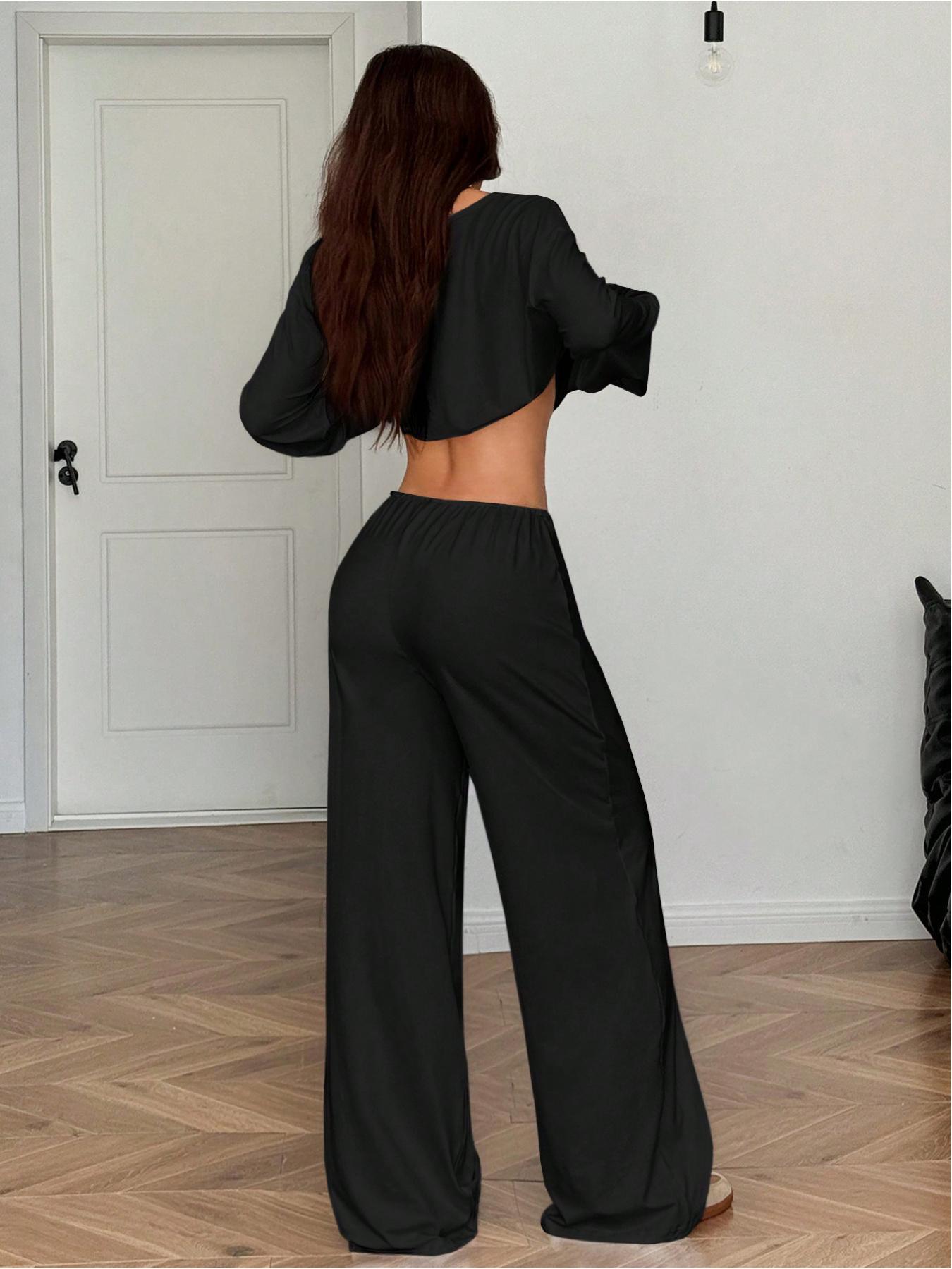 Women's 2 Piece Matching Lounge Set Off The Shoulder Long Sleeve Top and Drawstring Wide Leg Pants Casual Sweatsuit