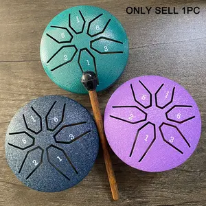 3 Inch 6 Note Steel Tongue Drum for Gift, 1 Set Portable Mini Steel Drum with Drumsticks, Beginner Drum Kit, Musical Instrument, Percussion Musical Instruments, Percussion Instrument for Stress Relief, Camping, Meditation, Yoga