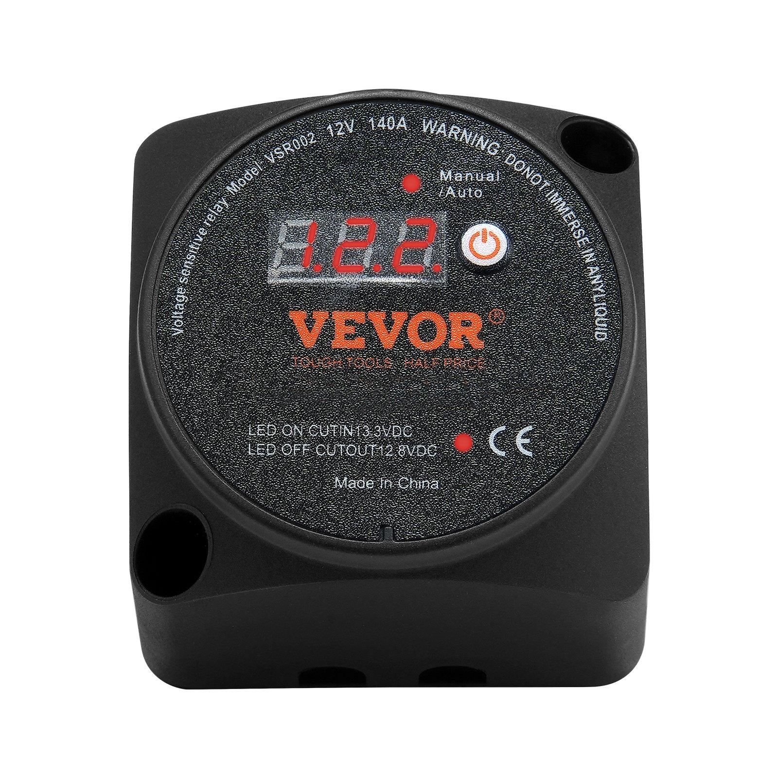 【FathersDayGift】 VEVOR Dual Battery Isolator Kit, 12V 140Amp, Manual and Auto Modes VSR Voltage Sensitive Relay with LCD Screen, Smart Battery Isolator for ATV UTV RV Camper Off-Road Vehicle Caravan Truck Boat Yacht 【FathersDayGift】 VEVOR Dual Battery Isolator Kit, 12V 140Amp, Manual and Auto Modes VSR Voltage Sensitive Relay with LCD Screen, Smart Battery Isolator for ATV UTV RV Camper Off-Road Vehicle Caravan Truck Boat Yacht