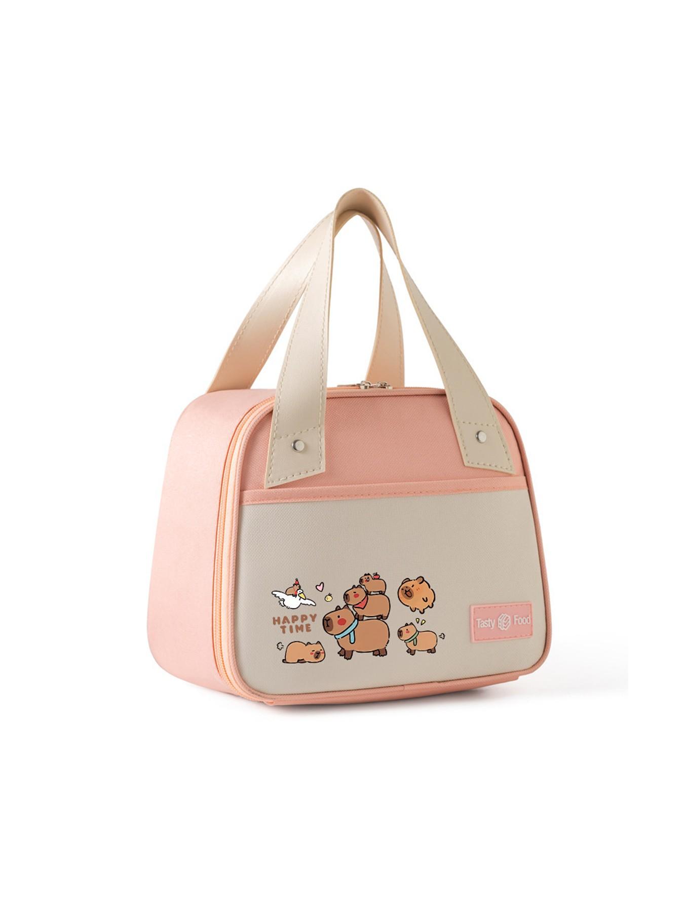 1PC Cartoon Capybara Thermal Lunch Box Bag, Portable Insulated Cooler Bag for Work & School