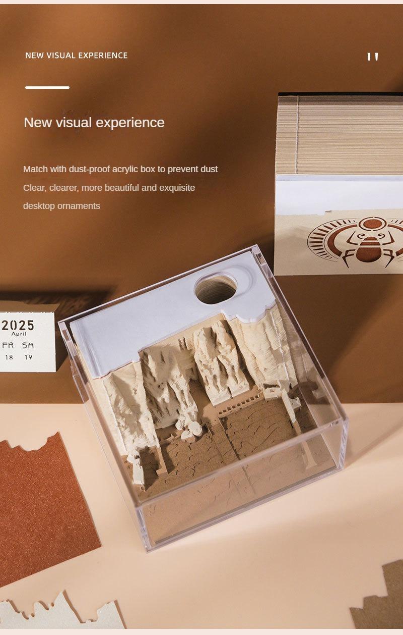 3D Egyptian Temple Calendar, Hand-Torn Paper Sculpture, Magical Art Desktop Ornament, Tear-Off Notepad & Memo Pad, Creative Gift for Home/Office, Perfect Birthday/Christmas/New Year Gift