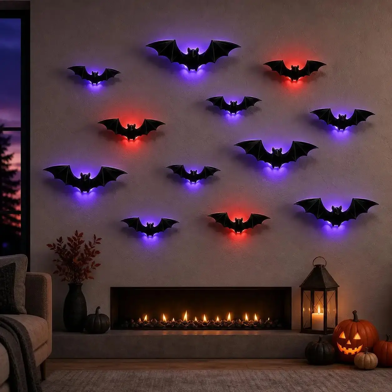 3D LED Bat Wall Lights, 12pcs/24pcs Halloween Spooky Decorations, Bendable Glowing Stickers with Smooth Bubble-Free Application, Easy-Install Battery-Powered Ornaments, Non-Remote Indoor Décor for Home, Party, Window, Door & Festival