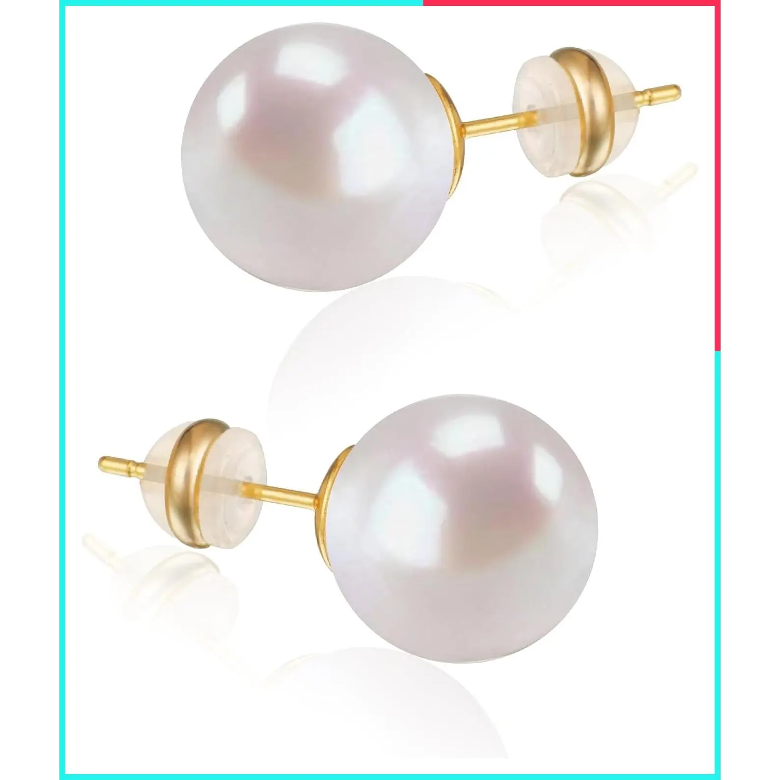 18K Gold Plated Shell Pearl Stud Earrings for Women, 925 Sterling Silver Posts, Hypoallergenic Round White Simulated Pearl Earrings, Minimalist Jewelry for Sensitive Ears