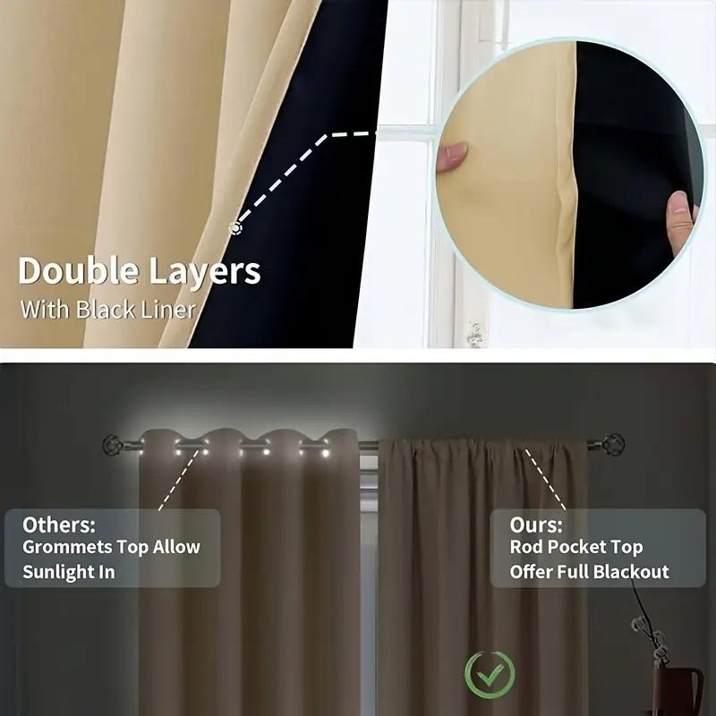 1 piece, 100% blackout and sun protection curtain, modern romantic minimalist solid color polyester material film lining, making the interior darker, top perforated hanging method, suitable for bedrooms, dining rooms, living rooms, kitchens