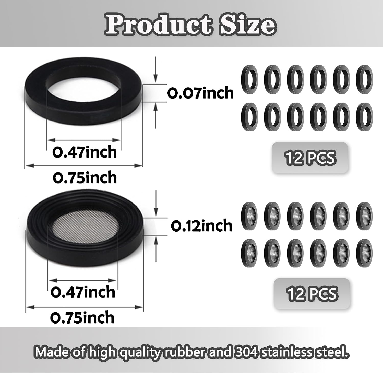 Shower  Gasket, Shower  Filter Gasket 12 count Rubber Washers Plumbing 12 count 3/4" Stainless Steel Water Hose Gasket for Water Faucet Shower  Garden Hose Screen Filter Connector