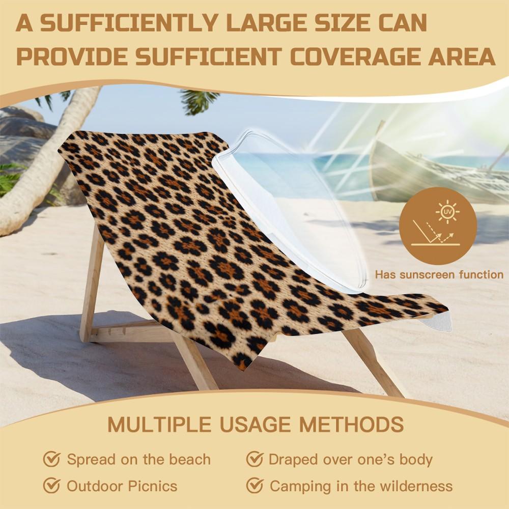 Classic Leopard Print Luxury Vintage Bohemian Sand Free Beach Towel, for Beach, SPA, Hot Spring, Pool, Gym & Camping, Super Absorbent & Quick Dry, Perfect Housewarming Birthday Christmas Gift