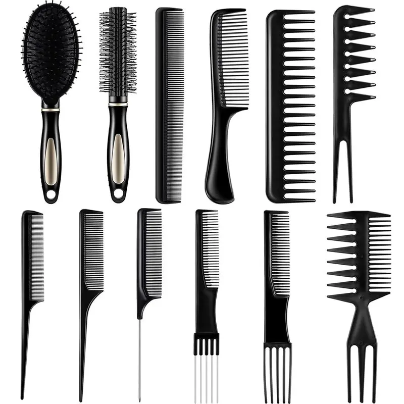12 Pcs Hair Brush Comb Set, Paddle Detangling Brush, Black |   Massage Roller, Styling Hair Comb, for Wet Dry Curly Straight, Detangle, Salon Barbershop Home, Women Men Stylist : Beauty & Personal Care