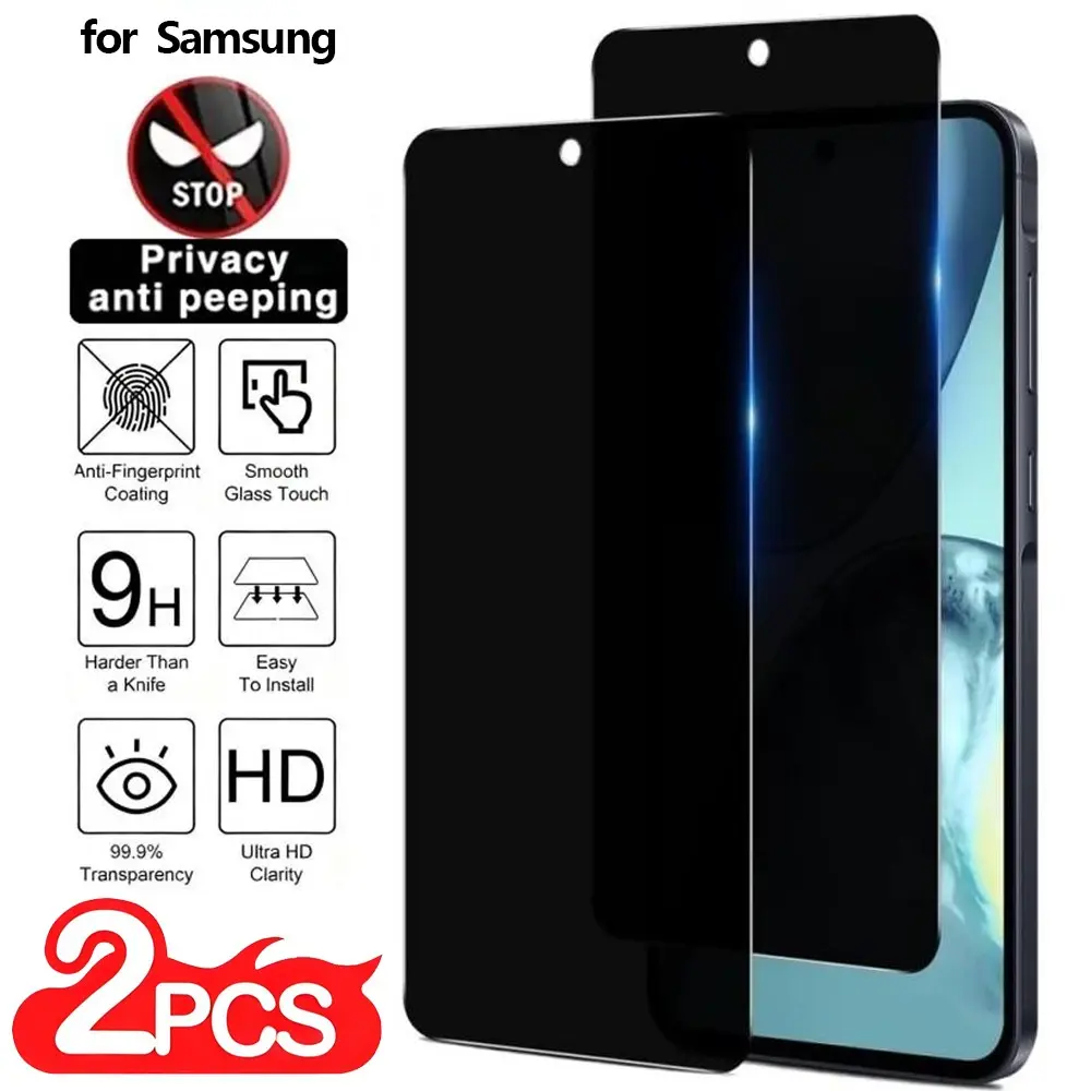 2-Pack 30-Degree Privacy Tempered Glass Film for Samsung Galaxy S20-S25, A51-A57, A14-A17, A24-A26, A33-A37, Full Screen Protection