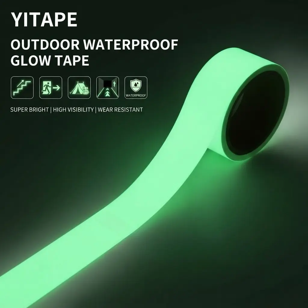 Yitape Outdoor Waterproof Glow Tape, High Visibility Fluorescent Night Light Stickers, Durable Night Warning, Ideal for Stairs, Emergency Exits, Camping Gear