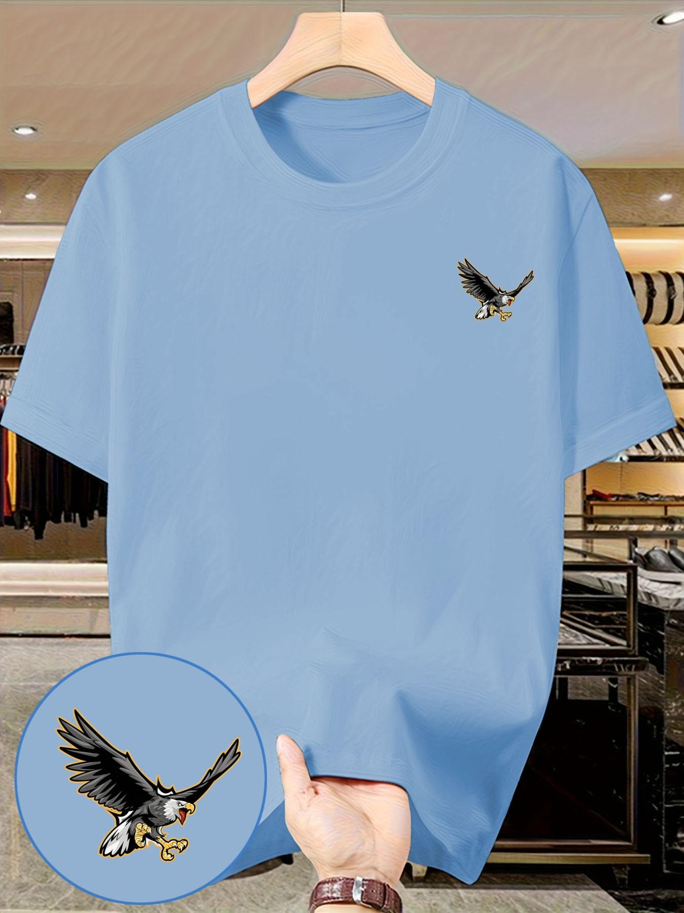 Tailed Eagle Print T-Shirt, Men's American Vintage Casual Short Sleeve, Slim-Fitting, No Button, No Zipper, Summer Top