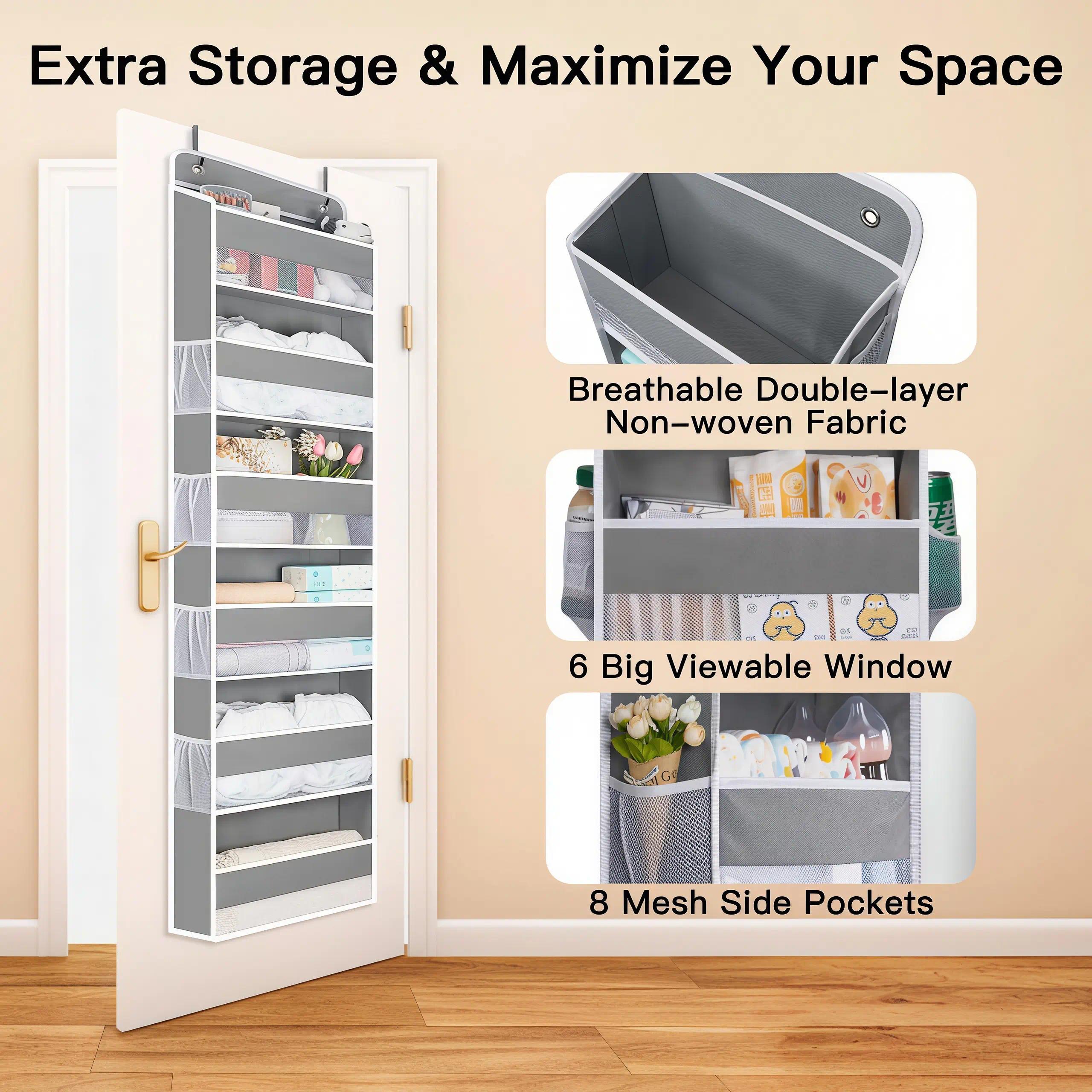 Lovely Home 2026 New Arrival 5-Tier Over-The-Door Storage Organizer with 10 Jumbo Pockets, Anti-Swing Support, 44 lb Weight Capacity, Hanging Caddy for Bedroom, Bathroom & Nursery Essentials, Tool-Free Installation