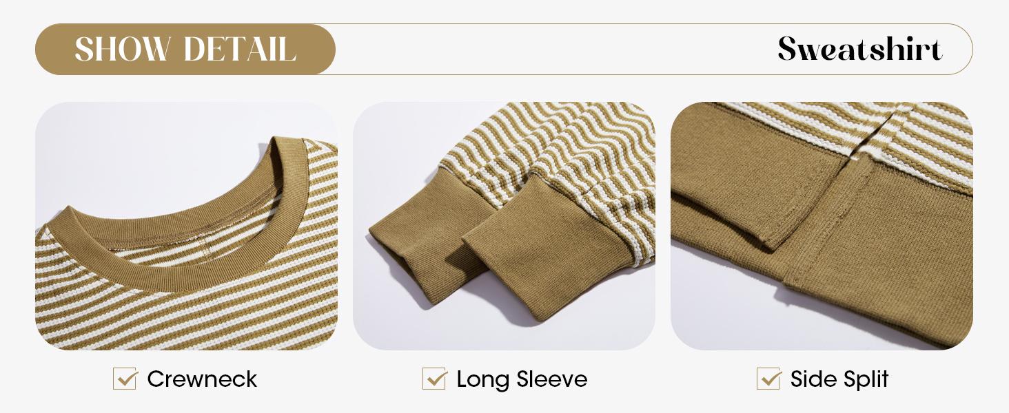 Fisoew Sports  2026 Summer Spring Women's Fall Oversized Sweatshirt Casual Waffle Knit Long Sleeve Crewneck Split Pullover Tunic Tops,