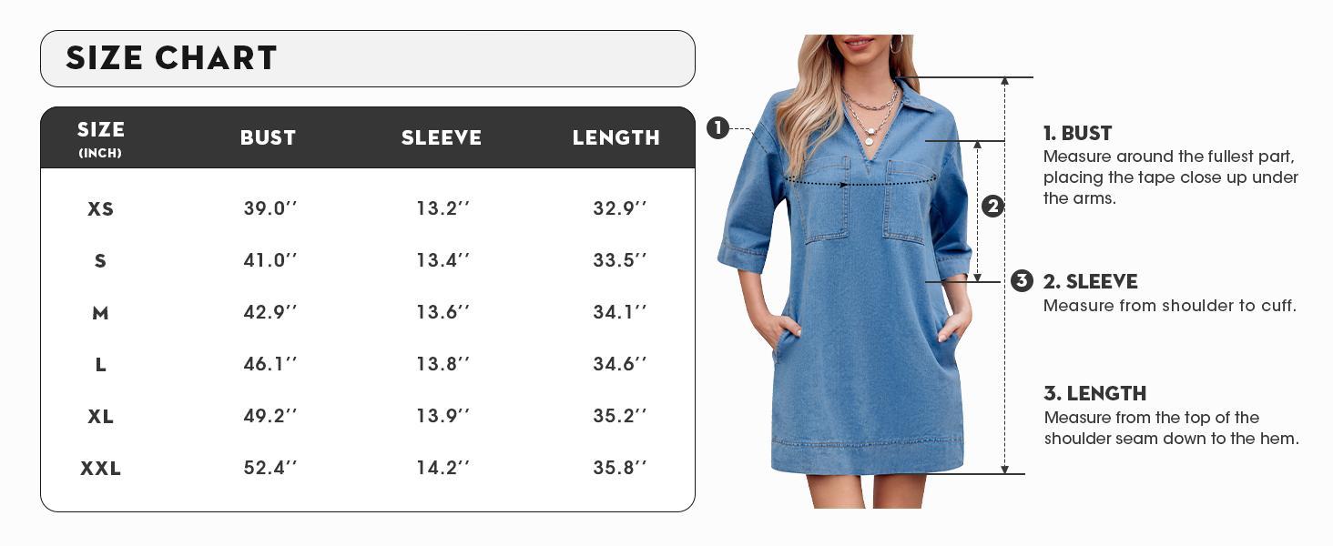 FMEYOA Womens Denim Shirt Dress Summer Collared V Neck Mini Casual Jean Dresses with Pockets