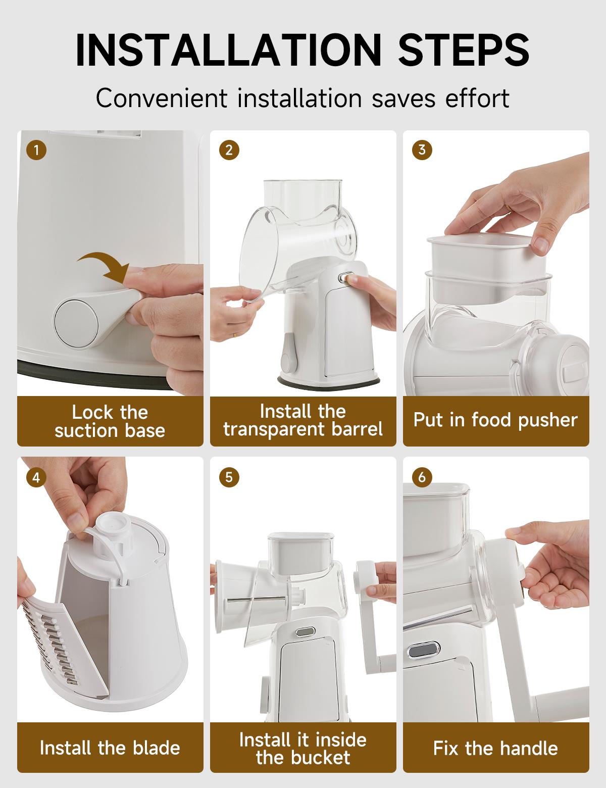 UFORU 5-in-1 Rotary Cheese Grater & Vegetable Chopper with Suction Base, 10 Stainless Blades & Safety Handle - for Cheese, Vegetables, Fruits & Shredding Chicken