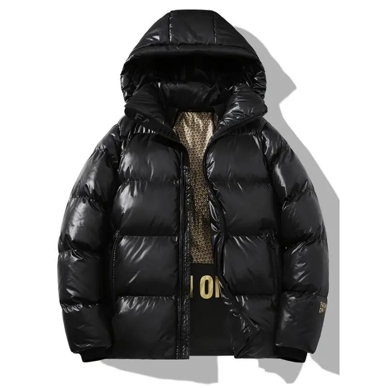 1pc Men'S Winter Hooded Puffer Jacket, Casual Solid Color Polyester 100% with Pockets, Regular Fit, Non-Stretch Woven Fabric, Warm Thickened Coat with Polyester Fiber Filling