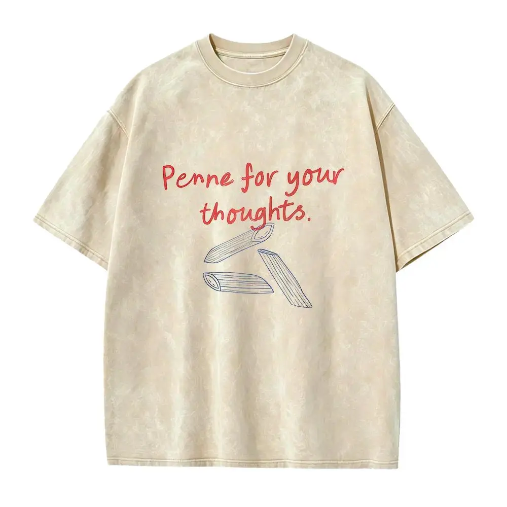 Pasta Shirt, Penne For Your Thoughts Funny Food Tee, Dad Joke Humorous Graphic T-Shirt, Casual Vintage Top