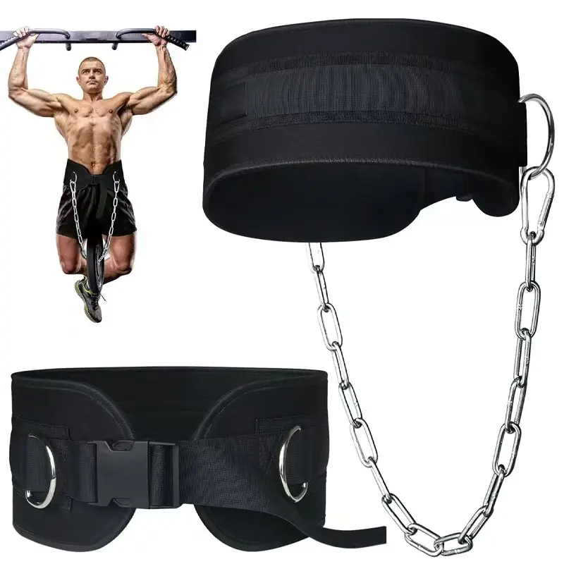 Adjustable Weightlifting Belt with Chain, Power Gym Waistband for Pull-Ups, Squats, Deadlifts, Strength Training, Fitness Strap