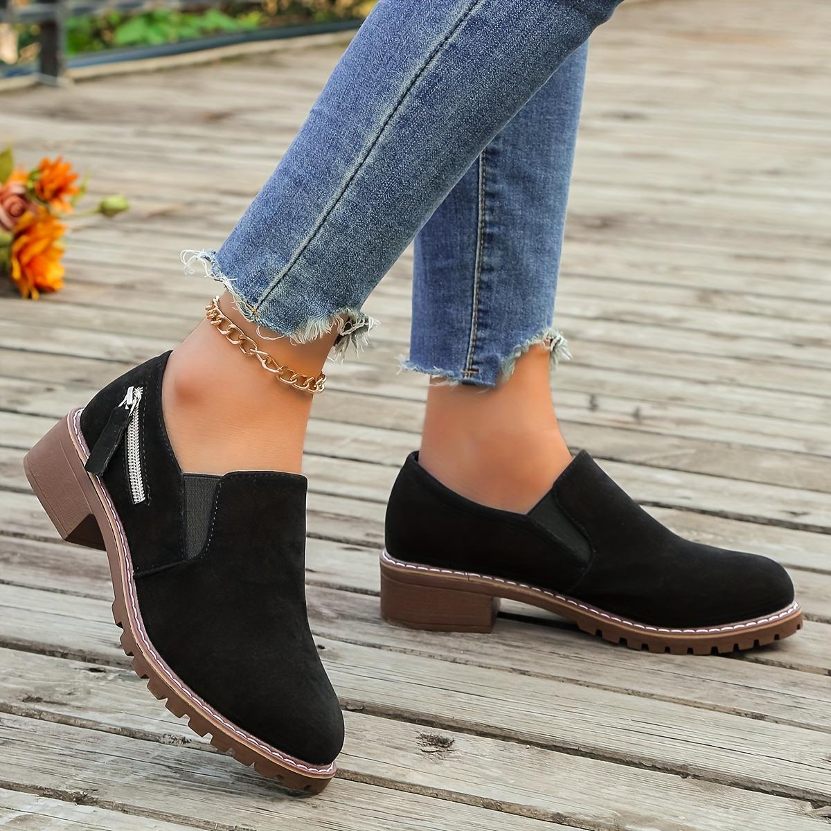 Comfortable Low Heel Ankle Boots for Women, Elastic Side Slip-On Casual Shoes