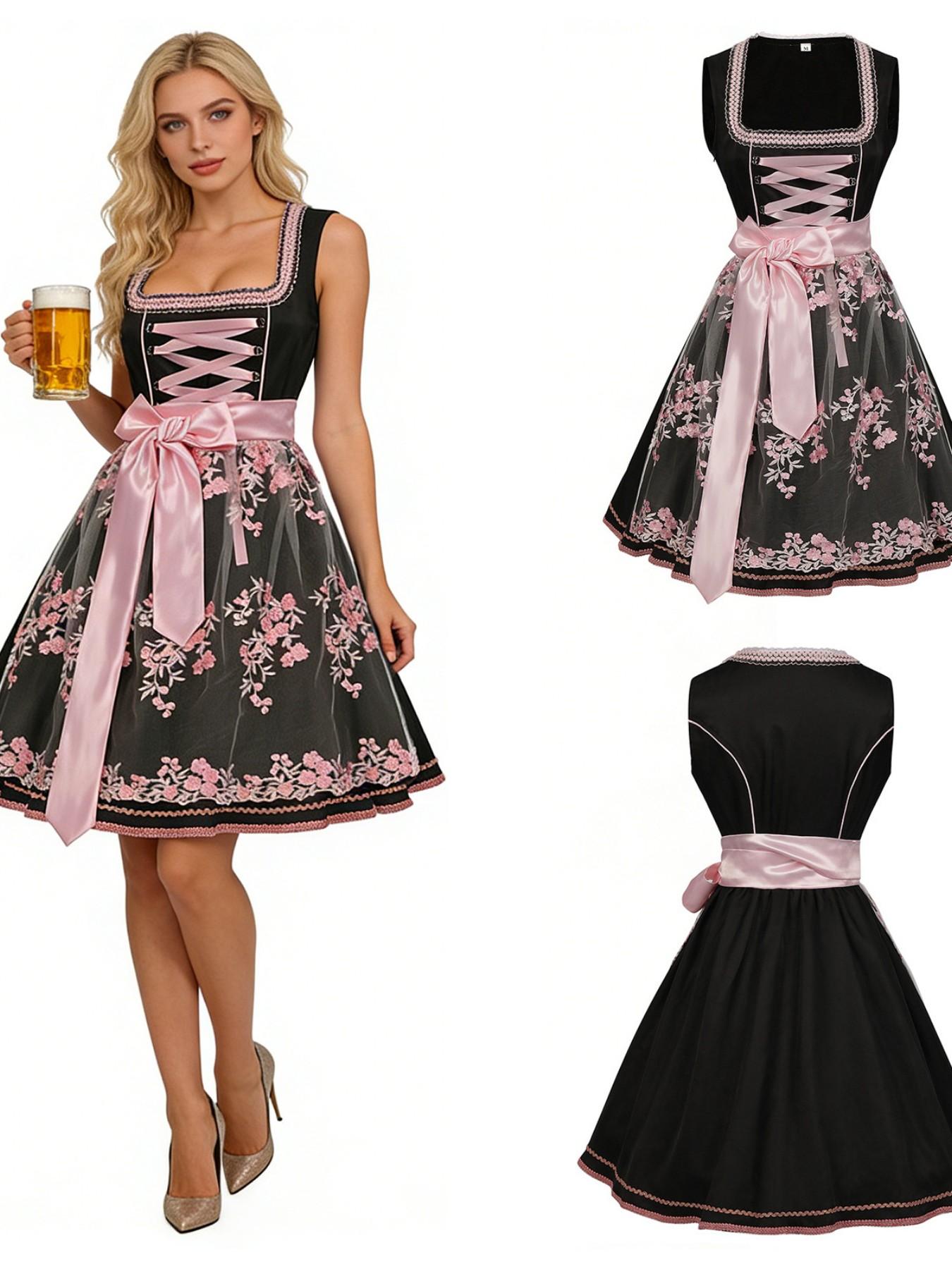 Adult Women's Beer Festival, Bavarian Style Halter Pants Set, Halloween Costume Dress, Loose-Fit Colorblock Outerwear