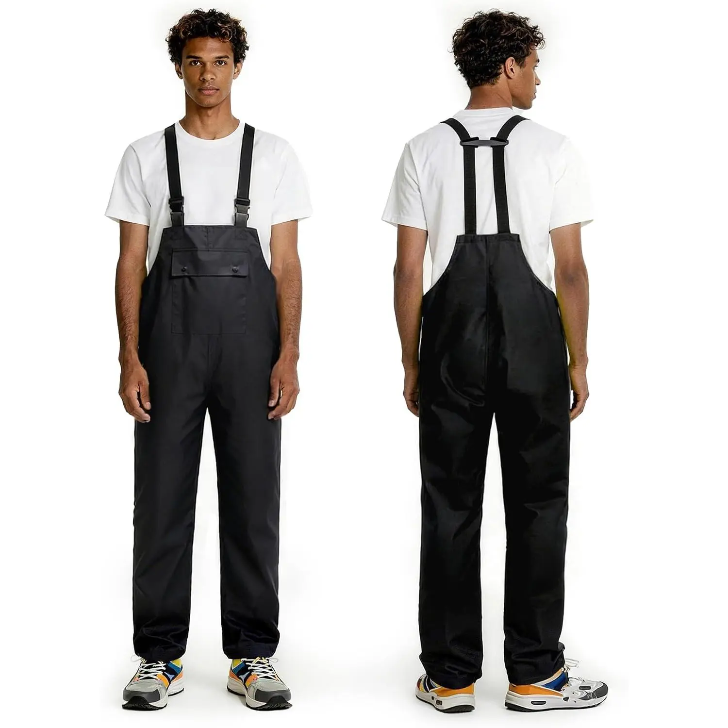 Men's PVC-Coated Waterproof Bib Pants - Lightweight Adjustable Strap Safety Overalls with Side-Openings, Portable Rain Gear for Fishing, Outdoor Activities
