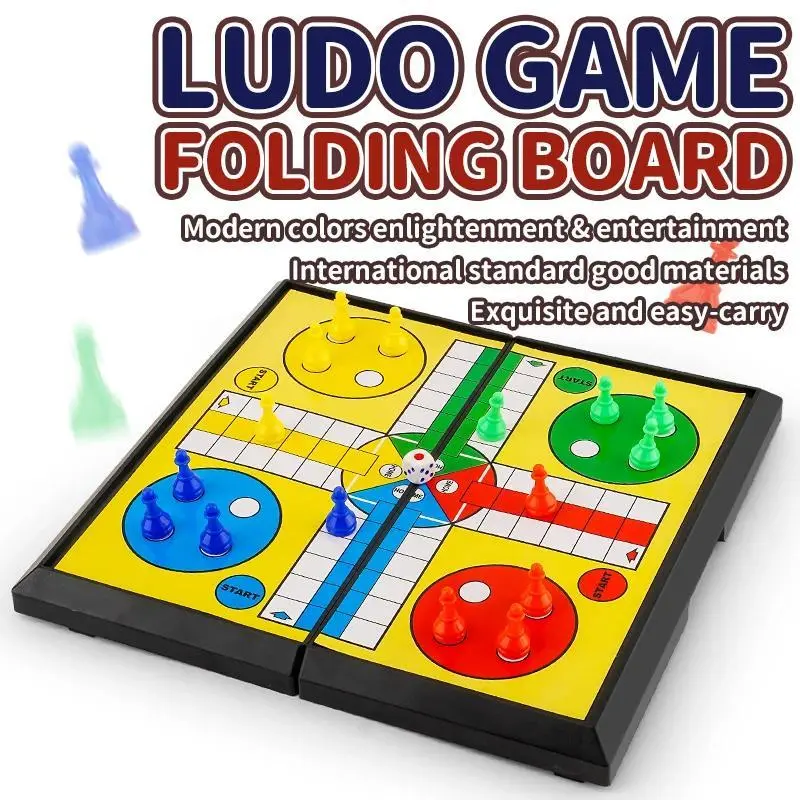 Portable Folding International Ludo Board Game with Game Pieces, Educational Toy for Kids & Elementary Students, Party Table Activity