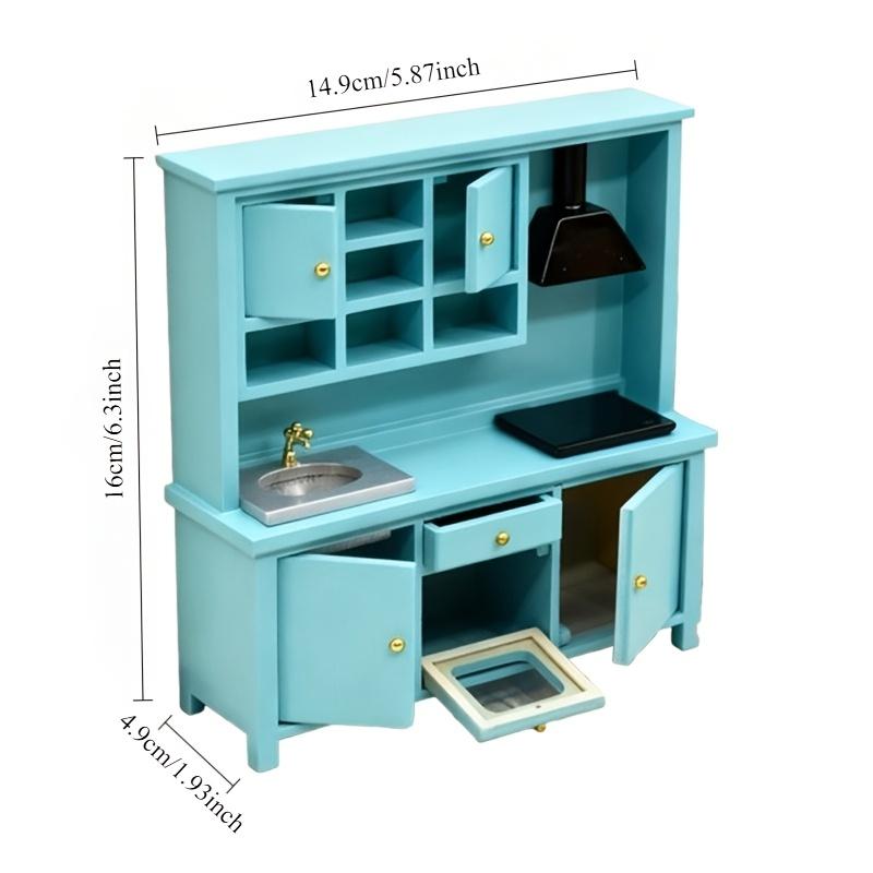 1:12 Scale Miniature Kitchen Cabinet with Sink & Stove, Dollhouse Furniture, Mini Cookware Set for Doll House Decor, Tiny Kitchen Playset Accessory