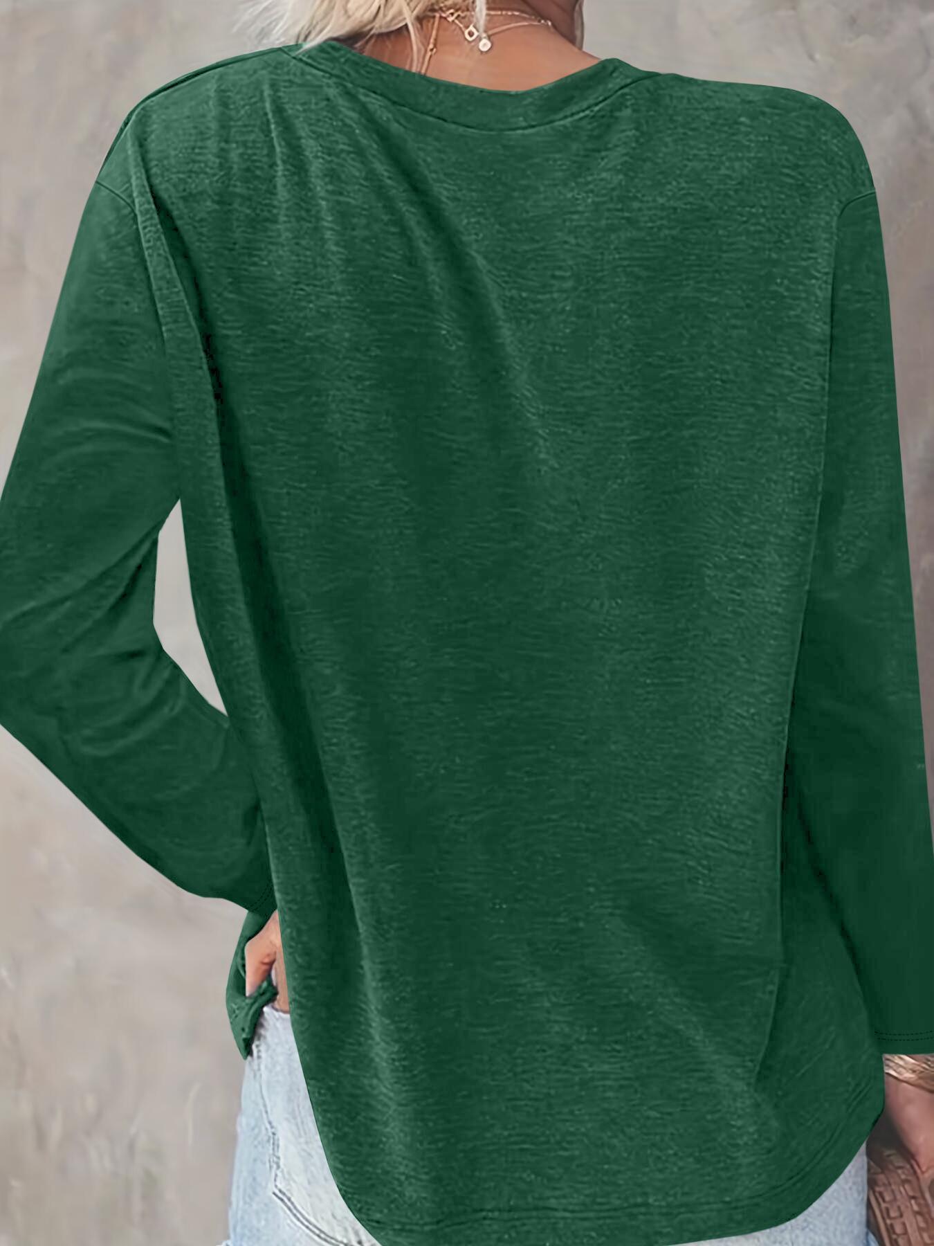 Women's Letter Print Round Neck Tee, Casual Long Sleeve T-shirt, Women's Spring & Fall Top for Daily Wear