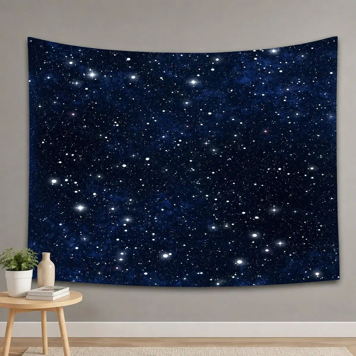 Dark Blue Polyester Galaxy Space Tapestry Wall Hanging - Minimalist Modern Cosmic Star Moon Artwork, Multi-Size Indoor Outdoor Home Decor, Machine Washable Bedroom Dorm Gift
