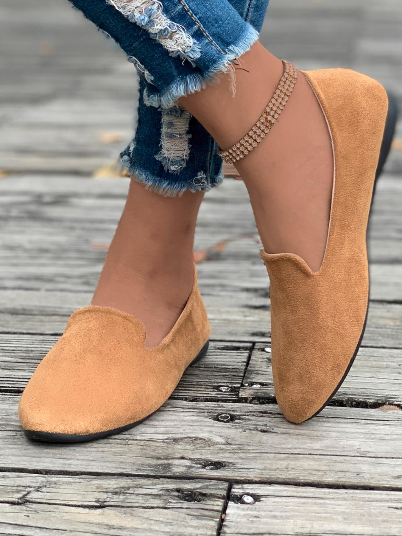 Women's Solid Color Pointed Toe Flats, Soft Rubber Sole Comfortable Slip-On Casual Walking Shoes, Versatile Commuter Shoes for Work and Daily Wear Footwear