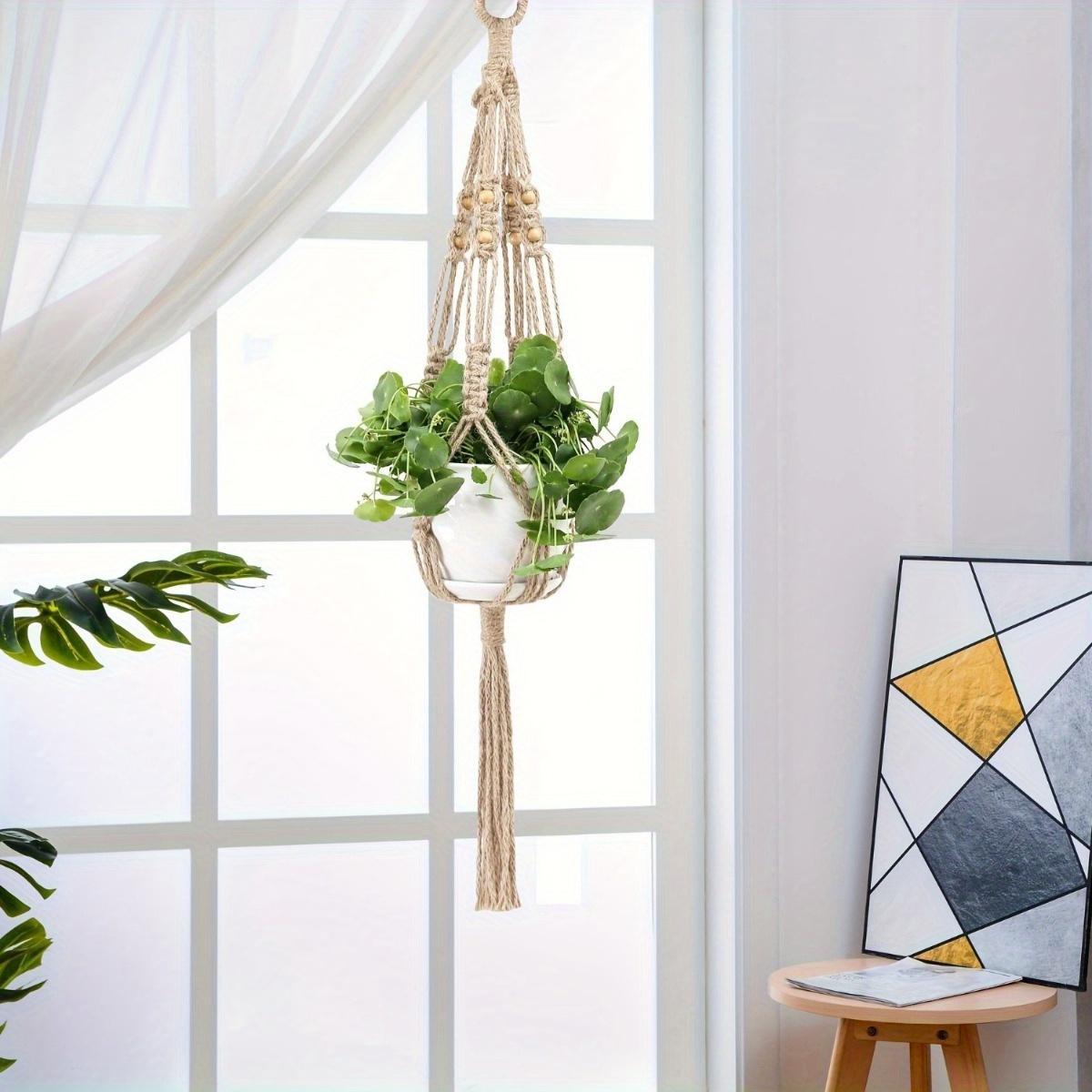 Boho Style 4-Pack Macrame Plant Hangers Set – Polyester Indoor Hanging Planter Holders with Versatile Lengths for Home & Garden Decor – No Feathers, Electricity-Free