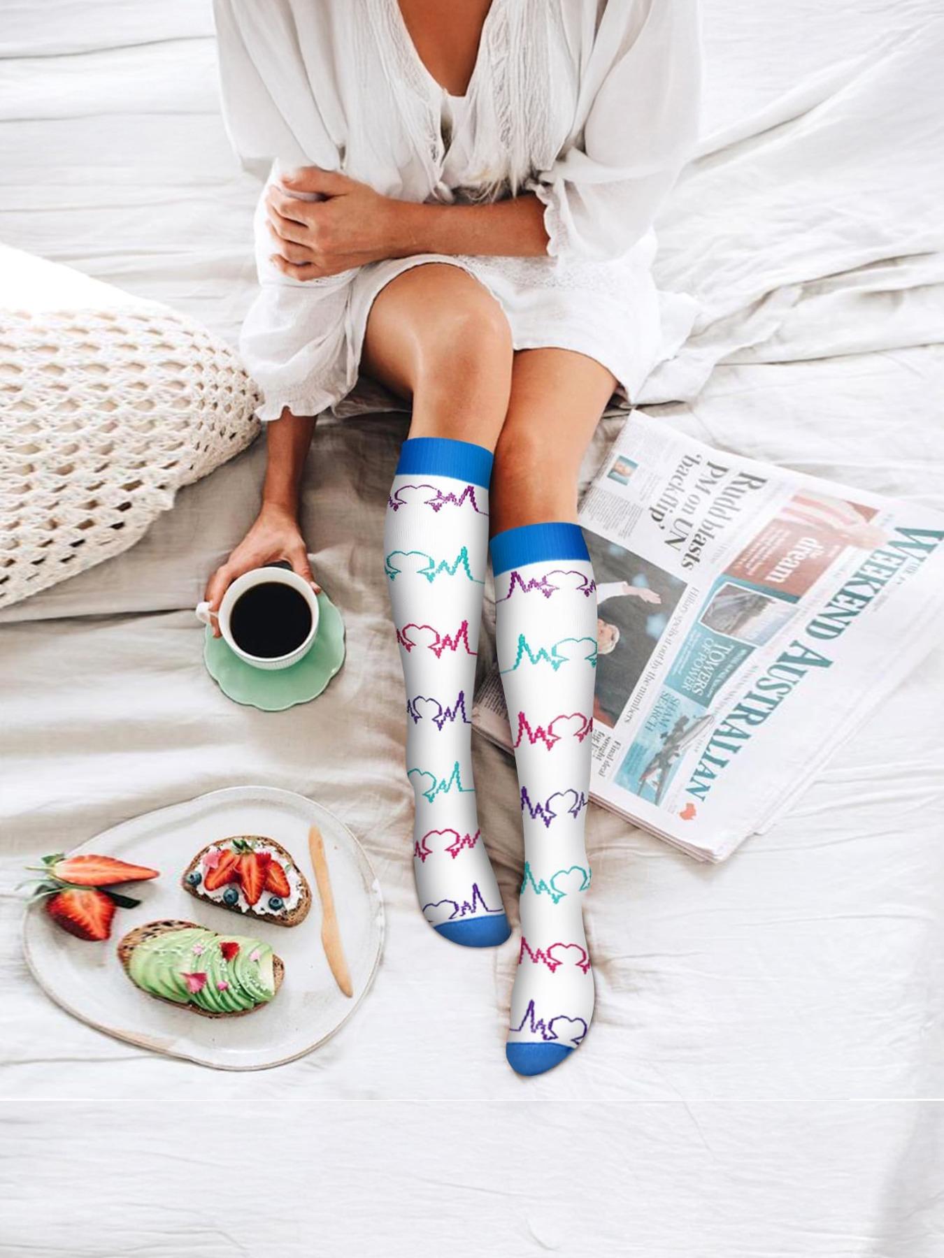 Unisex's Colorful Compression Socks, Sports Socks for Running, Nurses, Pregnant Women, Sports Socks for Improving Blood Circulation, Polyester Athletic Socks