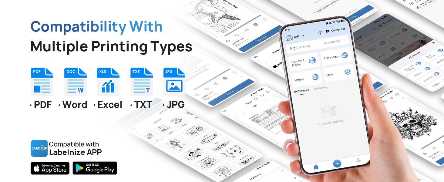 Portable Printers Wireless, D820 Thermal Inkless Printer Support Sizes from 8.5" x 11" to 2" Width, AI Printer, Suitable for Smartphone & PC, Bluetooth Printers for Travel, Home Use Fathersdaygift