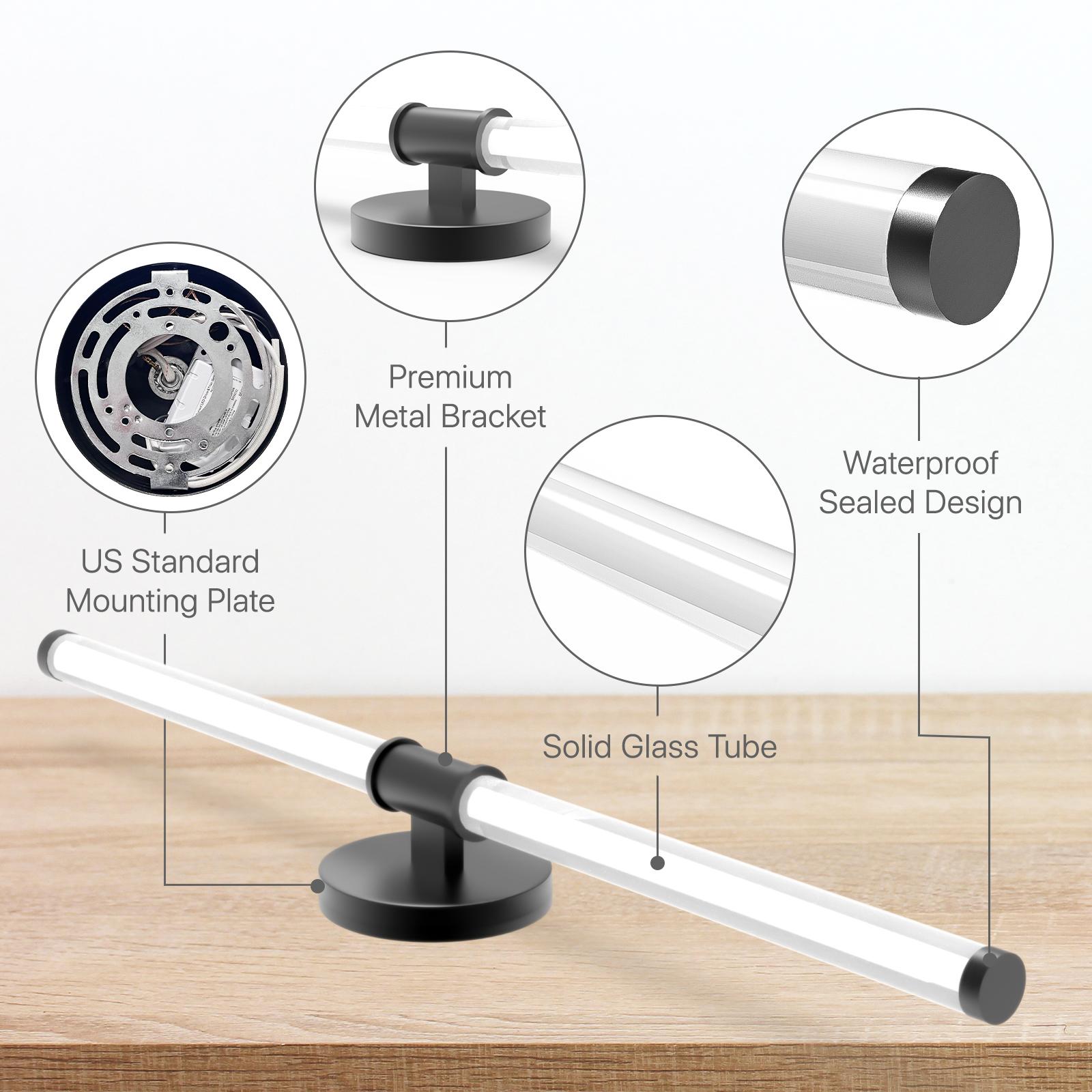 GLITGATE LED Vanity Light, 22 inch/30inch/38inch Dimmable Black and Gold Bathroom Fixture Mirror, 13 Watt/15Watt/20Watt 6000K Modern Linear Bathroom Vanity Light, 360 Degree Wall Sconce (White),Halloween, Black Friday, Christmas