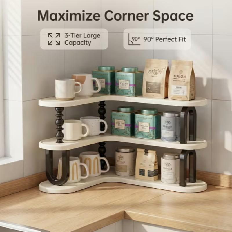 Corner Cup Holder Rack, Luxury Desktop Tea Coffee Mug Organizer, Kitchen Spice Storage Shelf, Home Standing Rack
