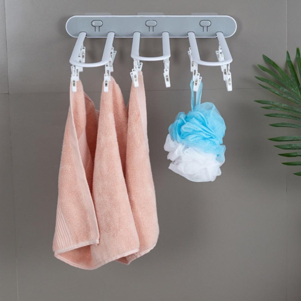 Folding Clothes Drying Rack - Wall-mounted Clothes Hanger with Clips, Space-saving Vertical Drying System, Suitable for Indoor / Balcony / Shower Room Use.