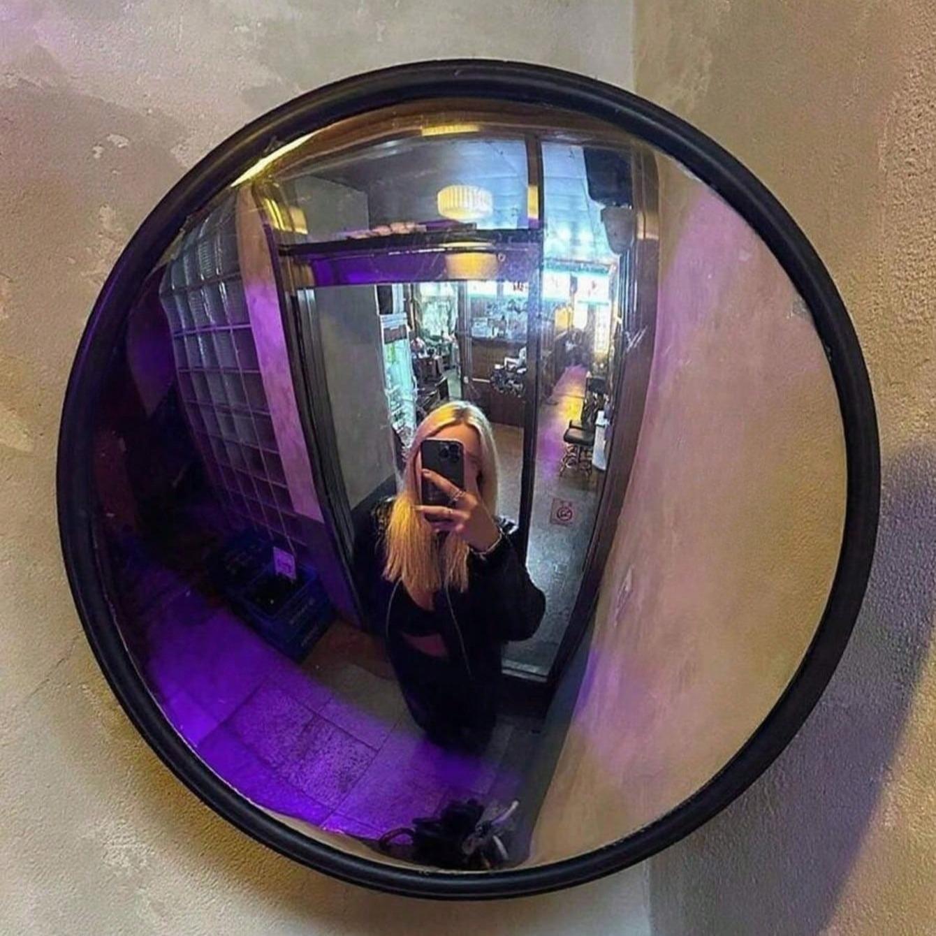 Black Art Decor Round Convex Mirror, Wide-Angle Wall-Mounted Home Decor for Living Room, Trendy Industrial Aesthetic Fisheye Decorative Mirror