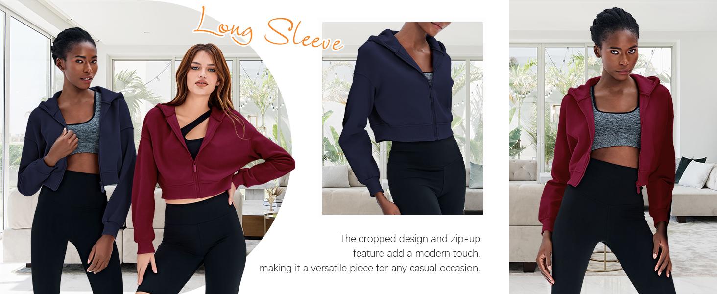 Fisoew Women's Cropped Zip Up Hoodie Sweatshirts Long Sleeve Casual Loose Y2K Pullover Tops Clothes Womenswear comfort hoodies,back to school,back to school shopping,clothes for back to school,first day of school outfits
