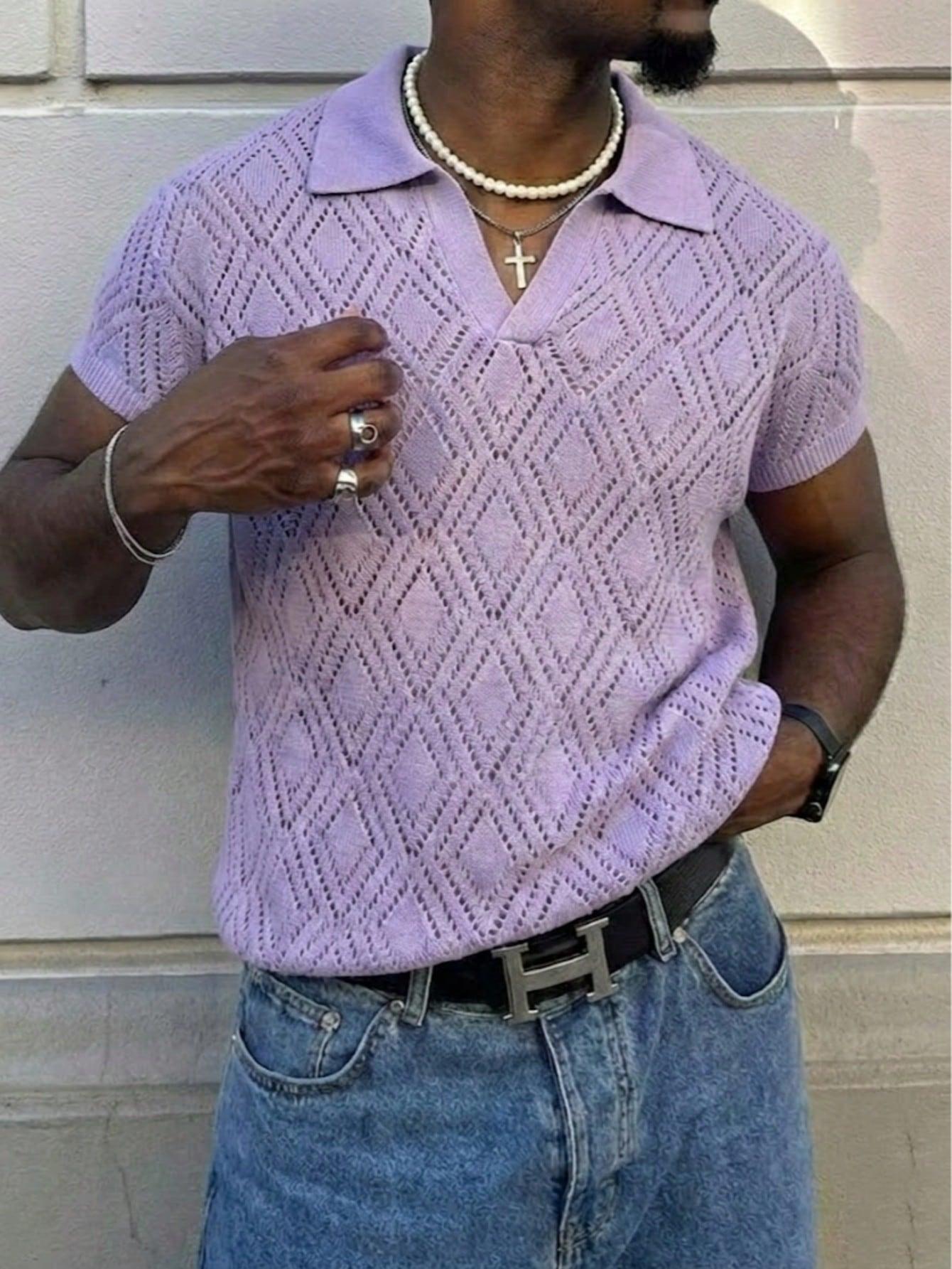 Men's Spring Summer Casual Hollow Out V Neck Knit Sweater, Short Sleeve Fashion Simple Comfortable Lightweight, Perfect for Daily Streetwear