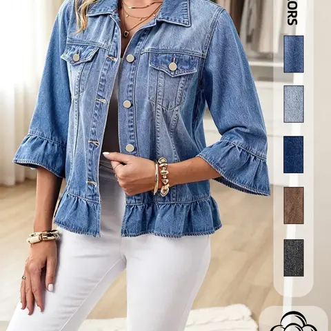 【Black Friday】Women's Vintage Ruffle Washed Denim Jacket, Lightweight Short Top, Casual Fashion Female Jacket #GLOBAL PICKS