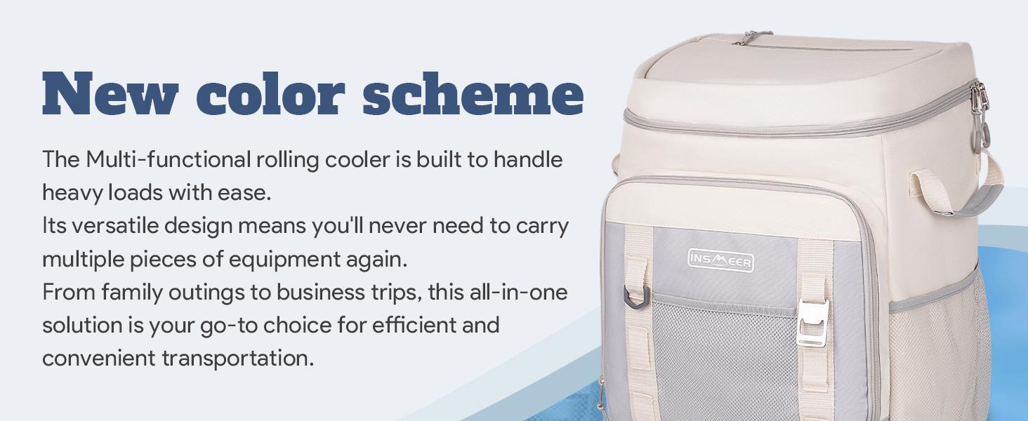 Cooler with Wheels and Handle, 80 Cans/50L Rolling Cooler, Portable Soft Sided Cooler with Wheel, 2-in-1 Collapsible Trolley Cart, Large Coolerbag for Grocery Shopping