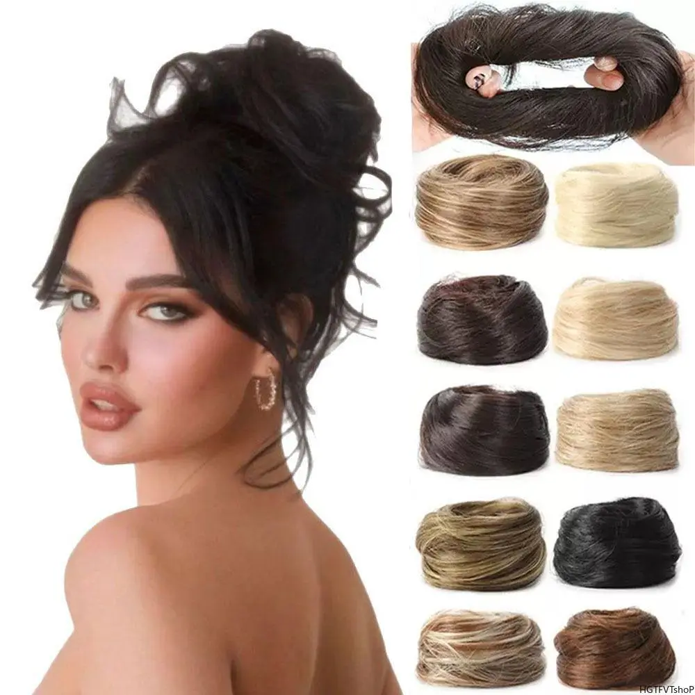 Women's Western-Style Straight Hair Extension Scrunchie - Natural Seamless Bun Maker, Instant Volume & Height Add-On for Up, Bun Shape, Casual Events Hairstyles (Compatible with Hair Updo Tutorials)
