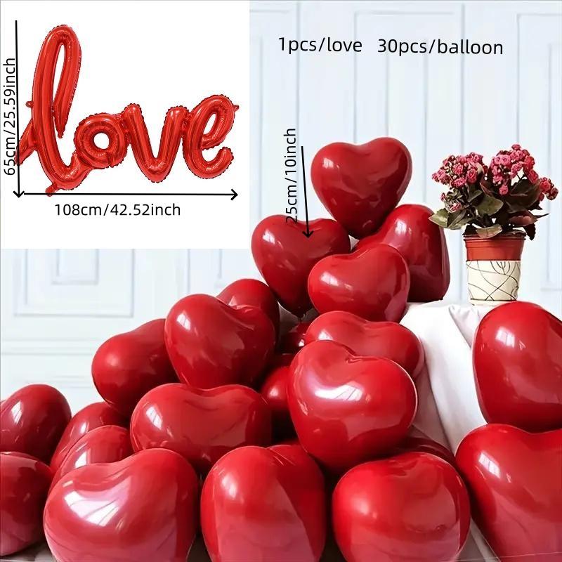 31pcs Heart Shaped Balloons 10inch/25.4cm, Valentine's Day Wedding Anniversary Engagement Proposal Birthday Party Decorations
