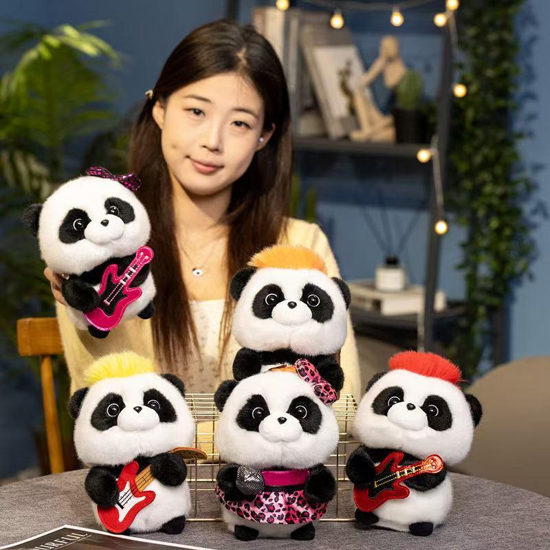 18cm New Simulated Music Panda Doll Stuffed Plush Toy Pillow Handmade Cartoon Anime Suitable Children's Birthday Gift Fun Doll