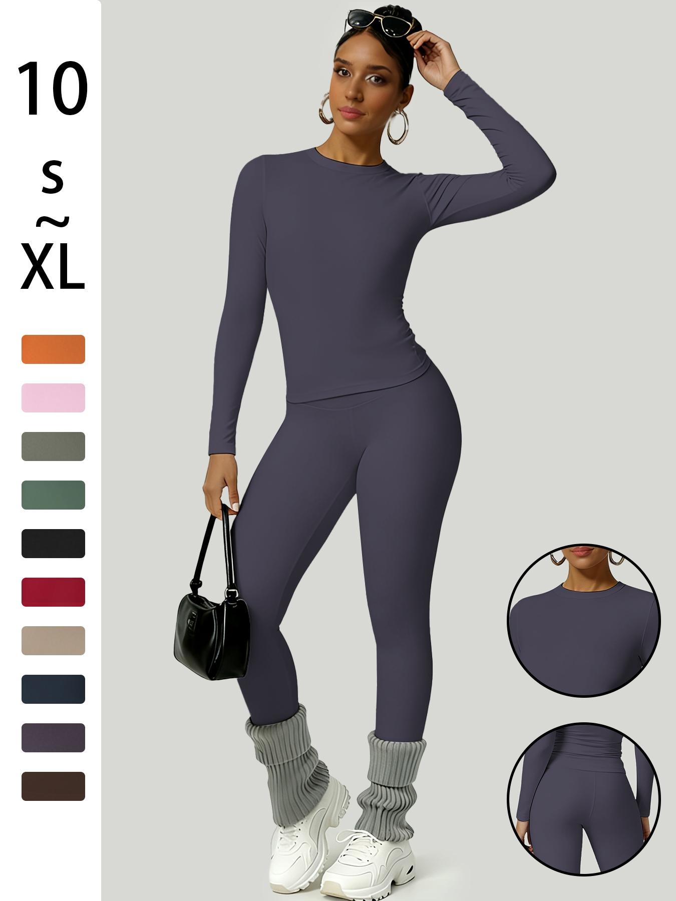 Women's Simple Solid Color Sportswear Set, Comfortable T-Shirt & Slimming Leggings, Perfect for Fall Winter Yoga & Daily Wear