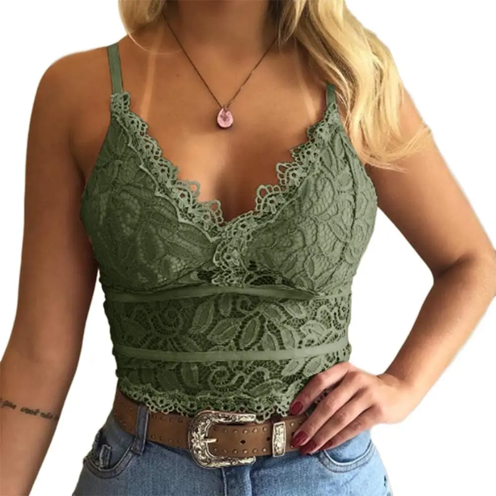Imily Bela Women's Soft Casual Lace Crochet Spaghetti Strap Cami Crop Top Camisole