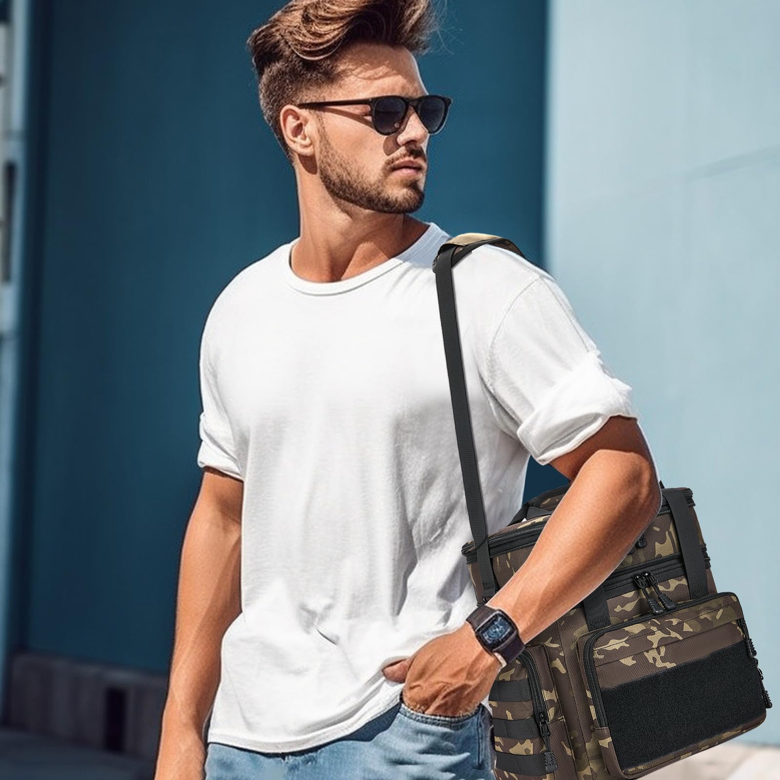 HSHRISH T09.Camouflage lunch bags Large Capacity Portable Leak-Proof Refrigerated Tote with Storage Bags for School College Kitchen American Flag Patch Insulated Lunchbox Cooler Insulated Travel Insulated Travel