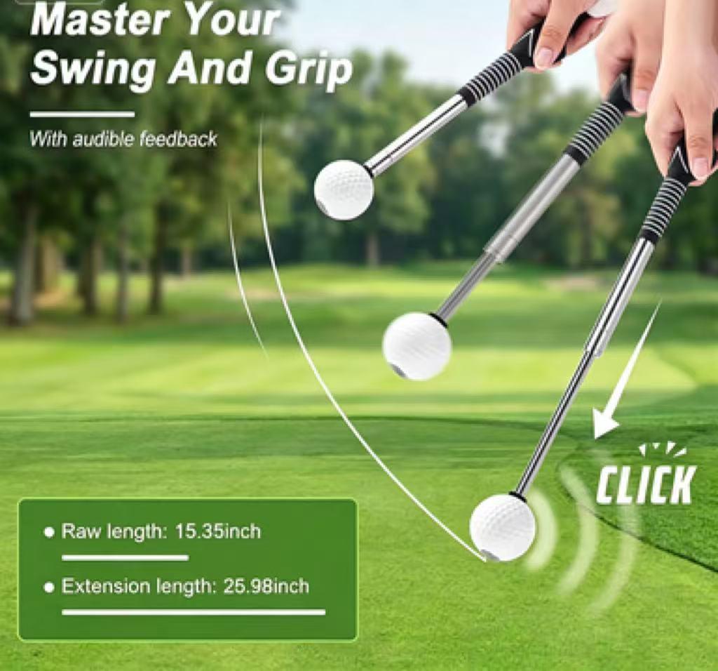 Adjustable Stainless Steel Golf Swing Trainer with Click Sound Feedback, Non-Slip Rubber Handle, Grip Trainer for Right-Handed Golfers – Indoor Training, Outdoor Course Warm-Ups Aid for All Proficiency Levels
