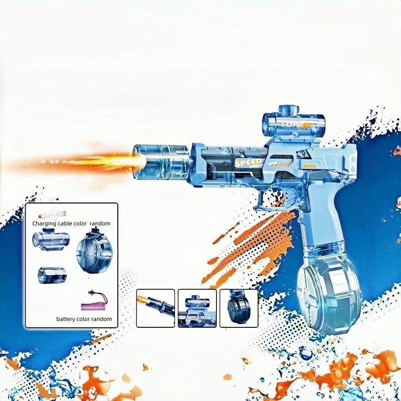Summer Pool Beach Party LED Electric Large Capacity Automatic Toy Water Gun with Flame Effect, Unisex Outdoor Safe Toy, Rechargeable Lithium Battery