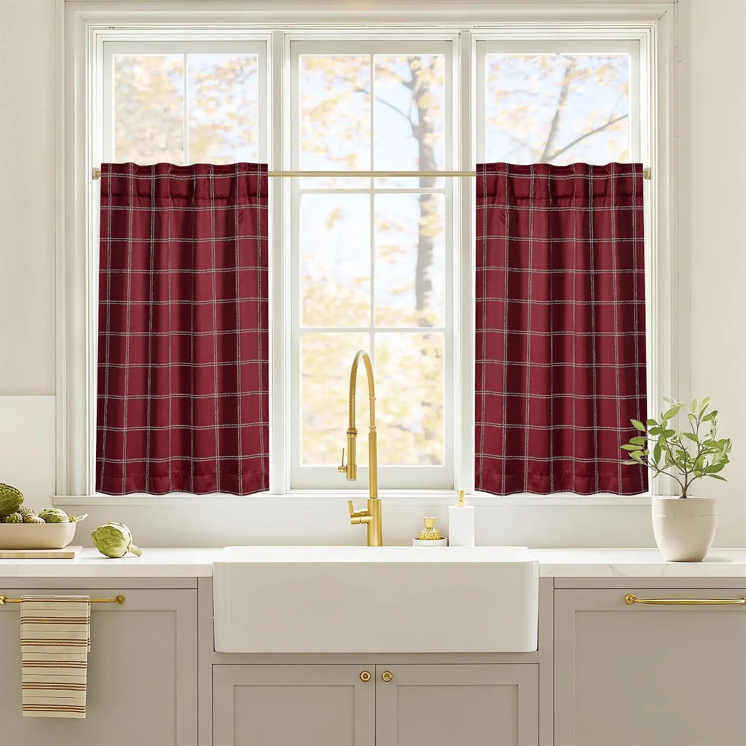 NICETOWN Farmhouse Kitchen Buffalo Plaid Tiers Curtains | Thermal Insulated Rod Pocket Back Tab Window Treatments for Cafe Decor
